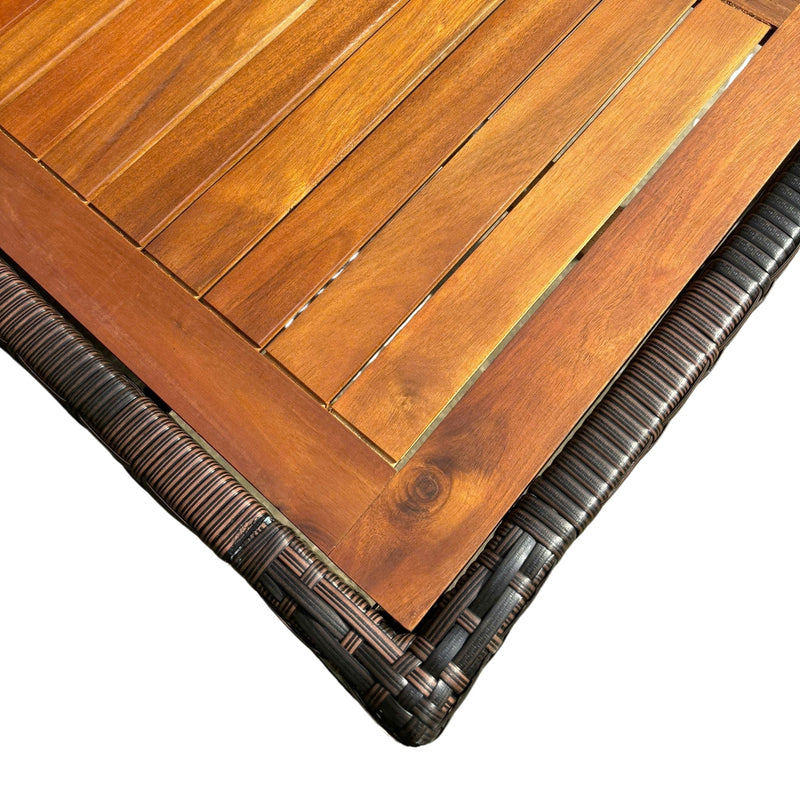 7 piece Outdoor Patio Wicker Dining Set Patio Wicker Furniture Dining Set w/Acacia Wood Top Brown Wicker + Cream Cushion