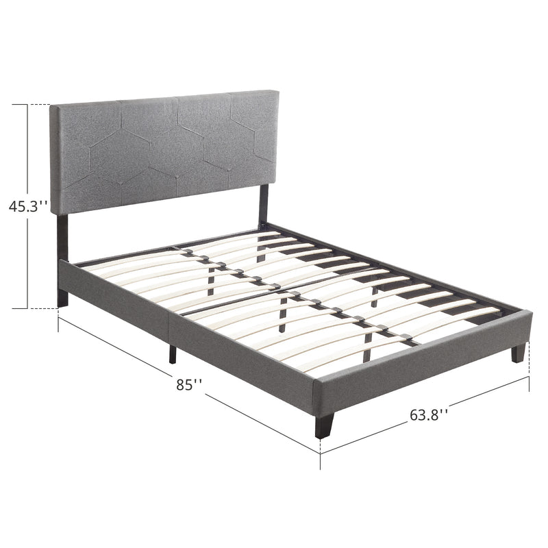Queen Size Upholstered Platform Bed Frame, Wood Slat Support, Easy Assembly,Grey