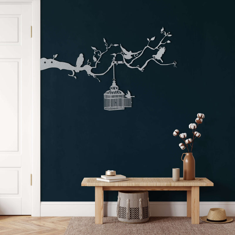 Birds and Cage Metal Wall Art