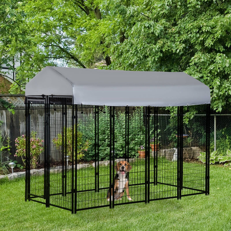 8' x 4' x 6' Dog Playpen Outdoor, Dog Kennel Dog Exercise Pen with Lockable Door, Water-resistant Canopy, for Medium and Large Dogs