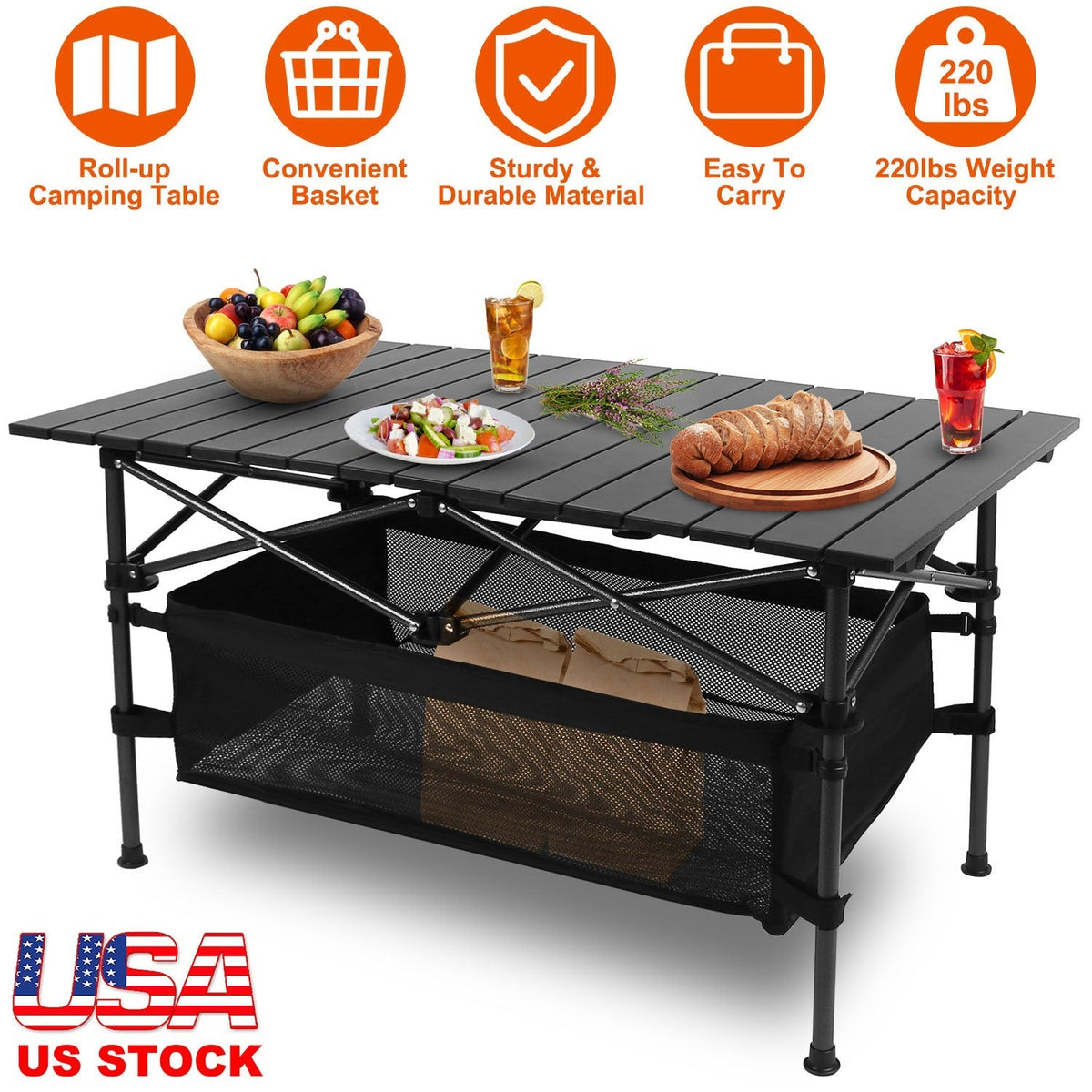 Folding Camping Table Portable Lightweight Aluminum Roll-up Picnic BBQ Desk with Carrying Bag Heavy Duty Outdoor Beach Backyard Party Patio, photo 5 of 9