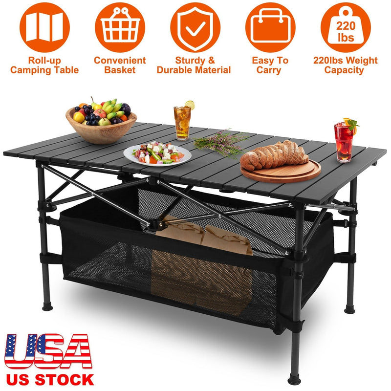 Folding Camping Table Portable Lightweight Aluminum Roll-up Picnic BBQ Desk with Carrying Bag Heavy Duty Outdoor Beach Backyard Party Patio, photo 5 of 9