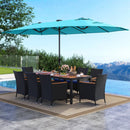 11 Pieces Patio Dining Set with LED Patio Umbrella with Base and Seat Cushions (Navy) by LJGDeals