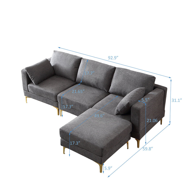 ADF Living Room Furniture Modern Leisure L Shape Couch Dark Grey Fabric
