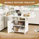 Versatile Marble Folding Dining Table With Storage Rack And Cabinet, 6 Wheels - White by HouseOfZazla