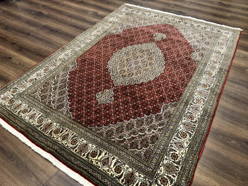 Persian Rug 5x7, Very Fine 330 KPSI, Red and Ivory, Herati Mahi Pattern, Wool & Silk