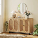 50 Inch Buffet Sideboard Cabinet with 4 Rattan Doors and Adjustable Shelves-Natural by LJGDeals