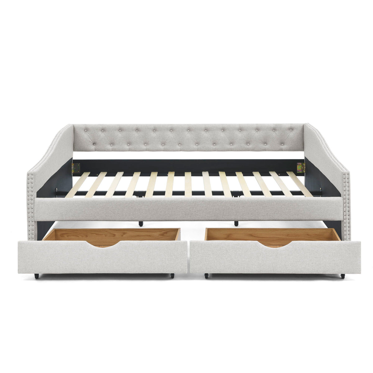 Upholstered Tufted Daybed With Drawers, Waved Arms, photo 3 of 27