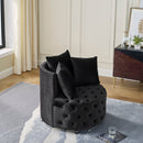 Modern Upholstered Swivel Chair With Button Tufted Design And Movable Wheels by HouseOfZazla