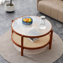 Modern Style Circular Double Layer Tea Table With Rattan Weave by HouseOfZazla