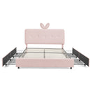 Queen Size Kids Upholstered Bed with Rabbit Ear Headboard & Storage