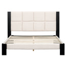 Boucle Queen Bed Frame With Square-Stitched Headboard
