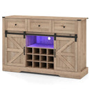52 Inches Wine Bar Cabinet with LED Lights and Sliding Barn Doors by LJGDeals
