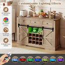 52 Inches Wine Bar Cabinet with LED Lights and Sliding Barn Doors by LJGDeals