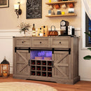 52 Inches Wine Bar Cabinet with LED Lights and Sliding Barn Doors by LJGDeals