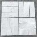 Bianco Carrara"C" Marble Basketweave w/Blue Gray Dots Polished Tile