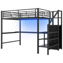 Full Size Loft Bed With Desk, Storage Staircase, Small Wardrobe And LED Light - Black by Unique Piece Furniture