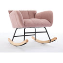 Modern Nursery Rocking Chair Upholstered Glider Chair with High Backrest Rocker Accent Armchair with Solid Wood Legs for Nursery Bedroom Living Room Teddy(Pink)