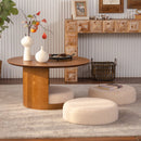 31.5" Round Wood Coffee Table with 3 Teddy Fabric Nesting Stools by HouseOfZazla