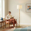 Stellar - Linen Shade Floor Lamp - Gold / Natural Wood / Rattan / White by HouseOfZazla