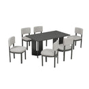 Dining Table Set With 6 Upholstered Chairs, Rectangular Table With Cutout Legs