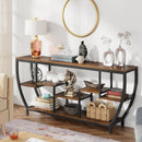 Extra Long Entryway Console Sofa Table With 7 Tier Shelves - Brown / Black by HouseOfZazla