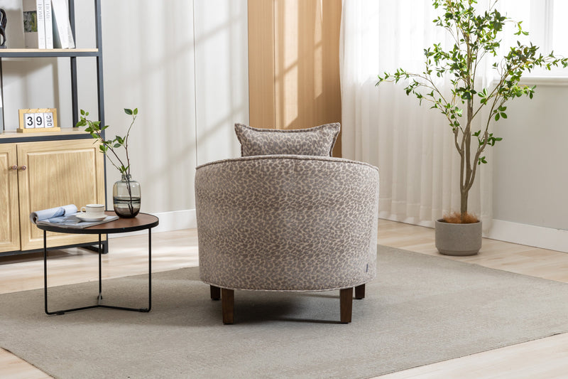 Accent Chair with Ottoman, Mid Century Modern Barrel Chair Upholstered Club Tub Round Arms Chair for Living Room