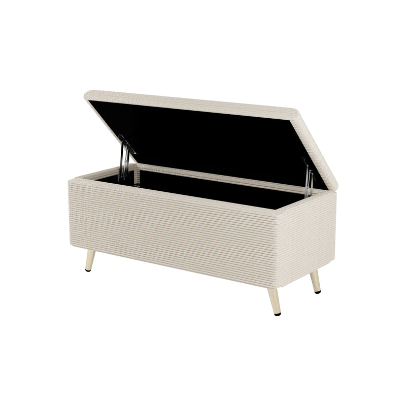 2 Pieces Bedroom Sets Queen Size Upholstered Bed Frame, Modern Corduroy Storage Ottoman,Beige