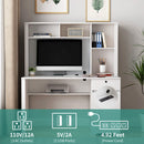Computer Desk With Hutch & Bookshelf, Wood Executive Desk Teens Student Desk Writing Laptop Home Office Desk With Drawers, 3 Ac Outlets And 2 USB Charging Ports, Study Laptop Table For Home - White by HouseOfZazla