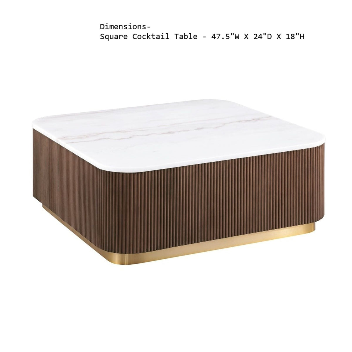 3 Piece Table Set, Square Cocktail Table & 2 Square End Tables - Brown / Gold / White, photo 4 of 7