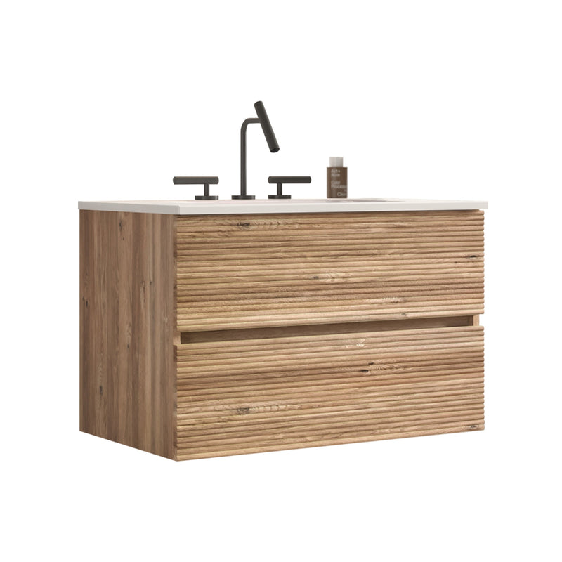 Gloria 30" Wall Mounted Rough Oak Bathroom Vanity, photo 9 of 10