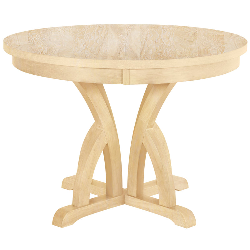 5-Piece Farmhouse Round Pedestal Extending Dining Table Set Extendable Kitchen Table Set with 15.8" Removable Leaf and Ladder Back Dining Chairs for Small Places, Natural