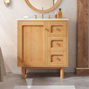 Bathroom Vanity With Sink, 3 Drawers, Soft Close Door - Natural Wood by HouseOfZazla