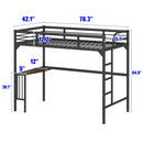 Twin Metal Loft Bed With Desk, Ladder And Guardrails, Bookdesk Under Bed - Black by HouseOfZazla