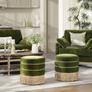 Edward - Round Upholstered Ottoman With Bullion Fringe - Olive Green by HouseOfZazla