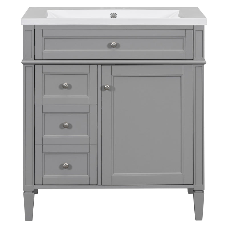 30" Bathroom Vanity with Top Sink, Modern Bathroom Storage Cabinet with 2 Drawers and a Tip-out Drawer, Single Sink Bathroom Vanity