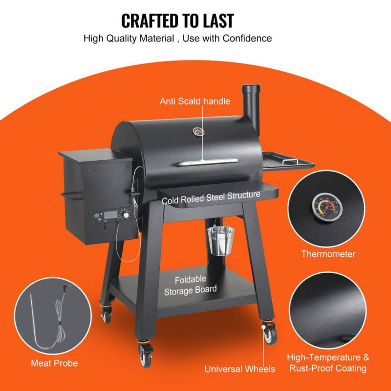 53" Heavy Duty Portable Wood Pellet BBQ Grill With Cart (SAK93641)