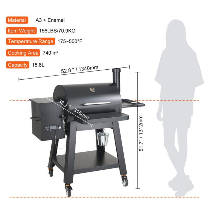 53" Heavy Duty Portable Wood Pellet BBQ Grill With Cart (SAK93641)