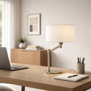 Horizon - Table Lamp With On / Off Switch Curved Base Linen Shade - Brushed Nickel / Silver / White