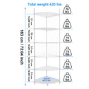 6 Tier Shelf Corner Wire Shelf Rack Adjustable Metal Heavy Duty Free Standing Corner Storage Display Chrome Rack for Bathroom, Living Room, Kitchen - White