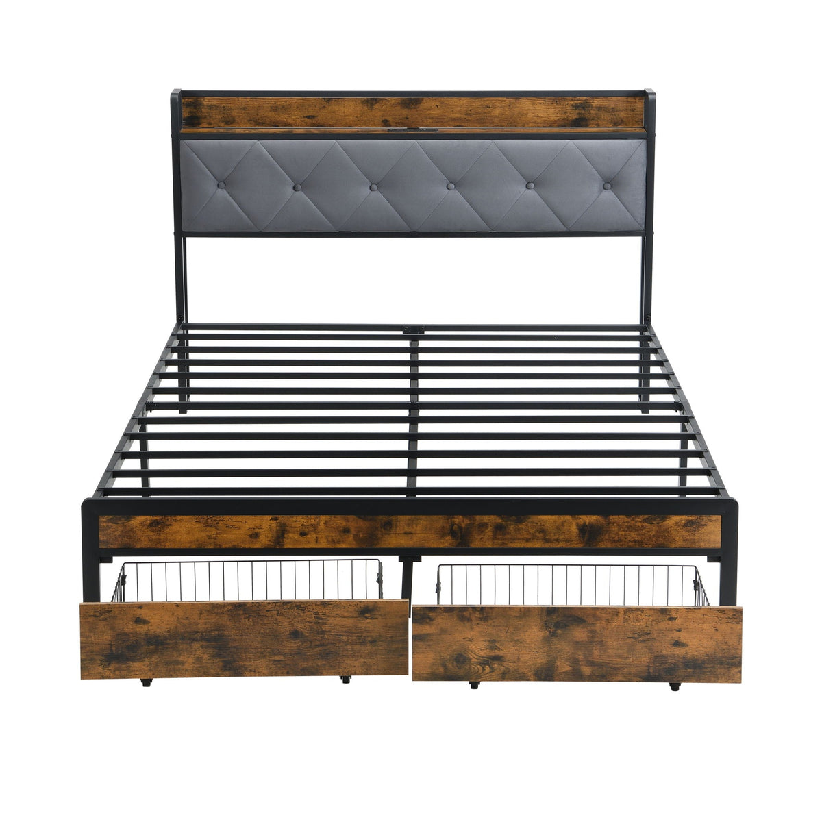 Modern Bed Frame With LED Lights, Upholstered Headboard, USB Charging, photo 7 of 16