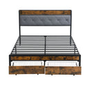 Modern Bed Frame With LED Lights, Upholstered Headboard, USB Charging by Unique Piece Furniture