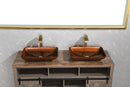 22.5" L -L -14.5" W -4 1/2 in. Handmade Glass Rectangle Vessel Bathroom Sink Set in Rich Chocolate Brown Finish with gold Faucet and gold Pop Up Drain