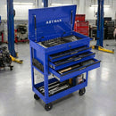 3 Drawers Multifunctional Tool Cart with Wheels and Steel Top - Blue & Black by HouseOfZazla