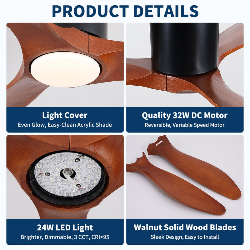 Low Profile Flush Mount Ceiling Fan With Light And Reversible Quiet Motor - Matte Black, photo 10 of 19