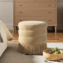 Edward 17.5" Round Upholstered Ottoman with Bullion Fringe