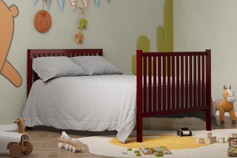 ,5-In-1 Convertible Crib, Converts from Baby Crib to Toddler Bed, Fits Standard Full-Size Crib Mattress, Easy to Assemble 53x29x9 Inches-CHERRY
