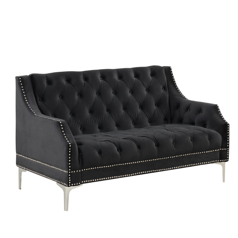 55.5" Modern Sofa Dutch Plush Upholstered Sofa with Metal Legs, Button Tufted Back Black