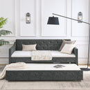Twin Upholstered Daybed With Trundle, Waved Arms - Gray