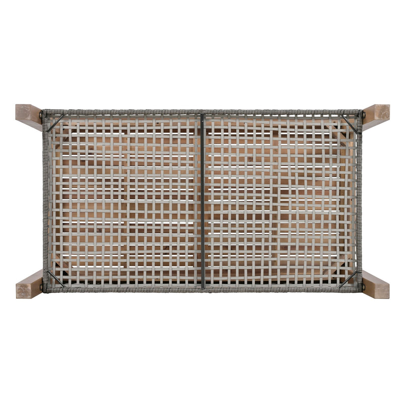 4-Piece Rattan Outdoor Conversation Sofa Set with Wooden Coffee Table and Cushions Seating 5 People for Patio, Garden and Backyard (Grey)